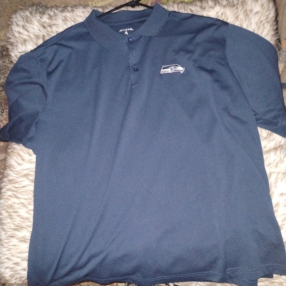 Antigua Seattle Seahawks Collared Shirt 2XL Navy Short Sleeve